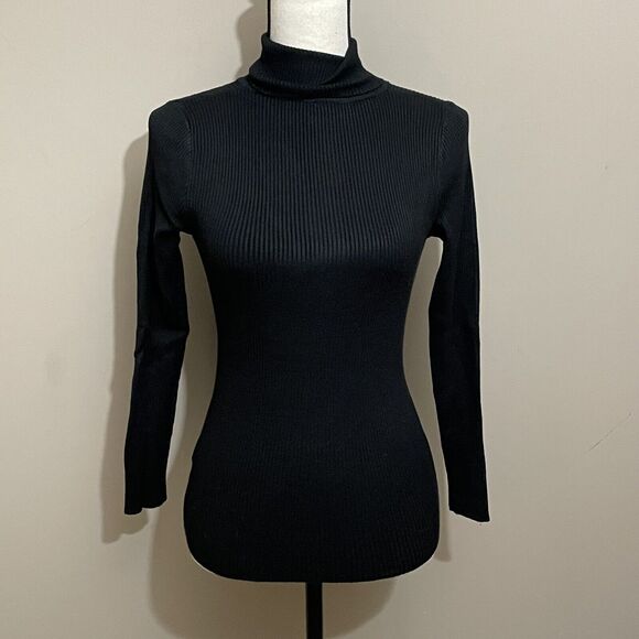 Shein Black Ribbed Lightweight Turtleneck Long Sleeve Bodycon Sweater Size S - Picture 2 of 7